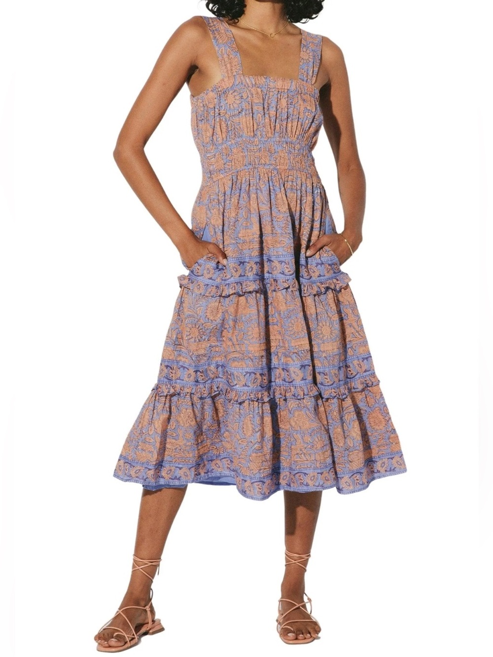 CLEOBELLA Jolene Midi Dress in Vine Block Print Size Small